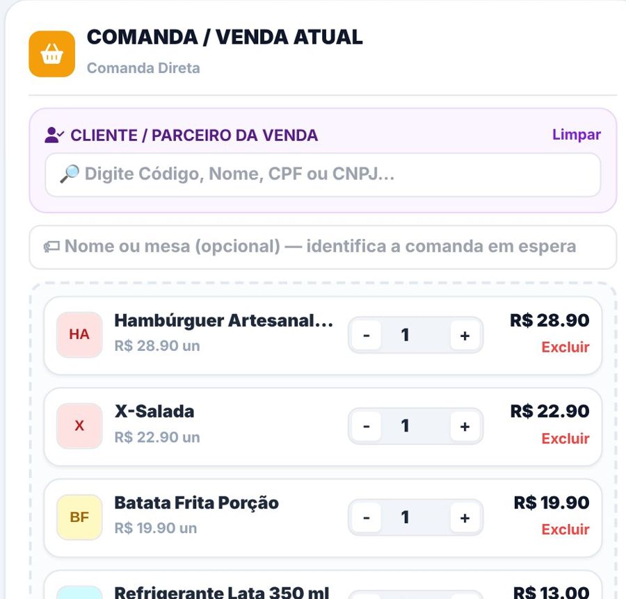 Pedido rápido no caixa